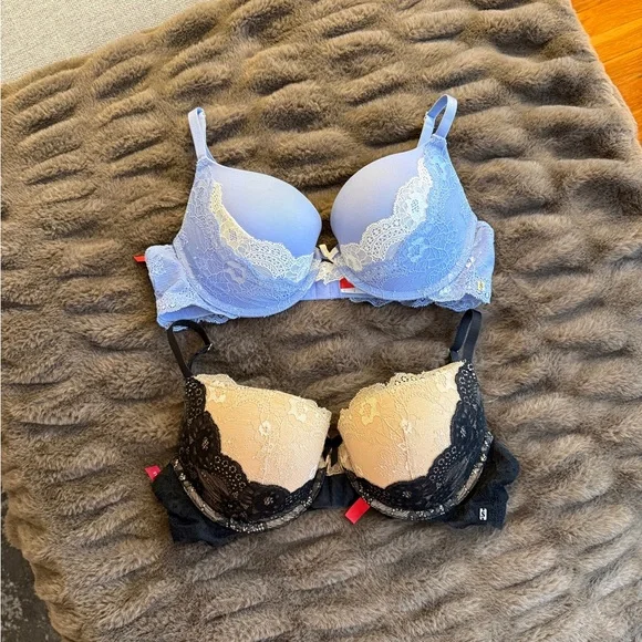 Scandale Paris Lace Underwire Bra Set - Black and Lavender Size 34C - Picture 1 of 4